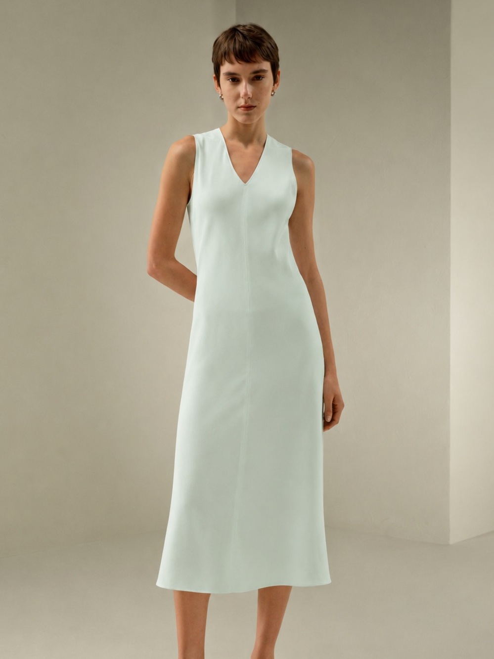 Lilysilk V-Neck Midi Dress Light Green 100% Mulberry Silk Slip